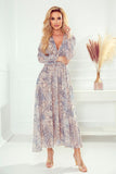 Elegant Chiffon Midi Dress with Long Sleeves and Pattern