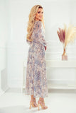 Elegant Chiffon Midi Dress with Long Sleeves and Pattern