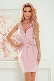 Chic Dirty Pink Dress with Gold Zipper, Pockets & Belt