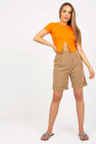 High-Waisted Zippered Shorts with Turned-Up Legs