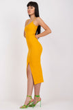 Ribbed Summer Pencil Dress with Front Buttons and Straps