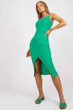Ribbed Summer Pencil Dress with Decorative Buttons