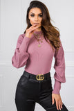 Ribbed Long Sleeve Blouse with Wide Cuffs