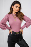 Ribbed Long Sleeve Blouse with Wide Cuffs