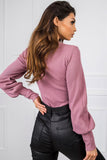 Ribbed Long Sleeve Blouse with Wide Cuffs