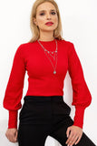 Ribbed Long Sleeve Blouse with Wide Cuffs