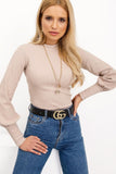 Ribbed Long Sleeve Blouse with Wide Cuffs