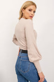 Ribbed Long Sleeve Blouse with Wide Cuffs