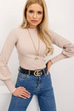 Ribbed Long Sleeve Blouse with Wide Cuffs
