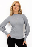 Ribbed Long Sleeve Blouse with Wide Cuffs