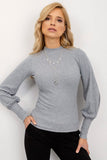 Ribbed Long Sleeve Blouse with Wide Cuffs