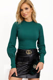 Ribbed long-sleeve blouse with stylish wide cuffs.