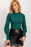 Ribbed long-sleeve blouse with stylish wide cuffs.