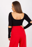 Elegant Long Sleeve Blouse with Boat Neck and Cutout Back