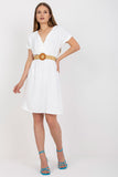 Flared Dress with Envelope Front and Braided Belt