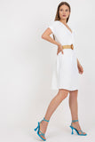 Flared Dress with Envelope Front and Braided Belt