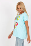Decorative Print Short Sleeve Straight Cut Blouse