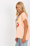 Decorative Print Short Sleeve Straight Cut Blouse
