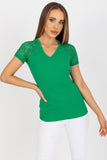 Elegant Heart Neckline Blouse with Lace Short Sleeves
