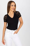 Elegant Short Sleeve Heart Neckline Blouse with Lace Sleeves