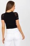 Elegant Short Sleeve Heart Neckline Blouse with Lace Sleeves