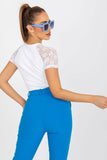 Elegant short-sleeve blouse with a heart neckline and lace.