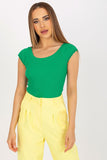 Lace-Trimmed Fitted Short Sleeve Blouse with Boat Neckline
