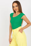 Lace-Trimmed Fitted Short Sleeve Blouse with Boat Neckline