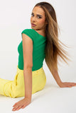 Lace-Trimmed Fitted Short Sleeve Blouse with Boat Neckline
