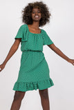Ruffled Cotton Dress with Spanish Neckline and Frills