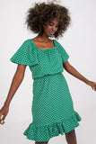 Ruffled Cotton Dress with Spanish Neckline and Frills