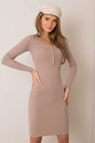Fitted Long Sleeve Ribbed Dress with Press Stud Fastening