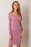 Fitted Long Sleeve Ribbed Dress with Press Stud Fastening