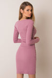 Fitted Long Sleeve Ribbed Dress with Press Stud Fastening