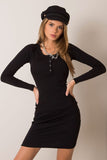 Fitted Ribbed Dress with Long Sleeves and Press Studs