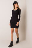 Fitted Ribbed Dress with Long Sleeves and Press Studs