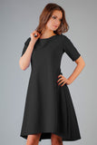 Elegant Flared Knit Dress with Boat Neckline and French Cuts