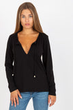 Long Sleeve Deep Neckline Blouse with Front Binding