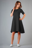Elegant Flared Knit Dress with Boat Neckline and French Cuts