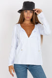 Long Sleeve Blouse with Deep Neckline and Front Binding