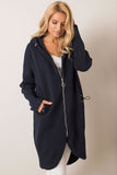 Extended Cut Zippered Hooded Sweatshirt with Pockets