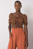 Fitted Short Sleeve V-Neck Blouse with Front Binding