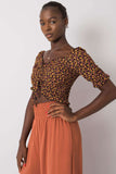 Fitted Short Sleeve V-Neck Blouse with Front Binding