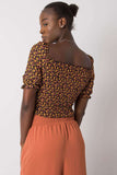 Fitted Short Sleeve V-Neck Blouse with Front Binding