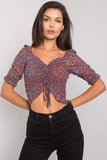 Fitted Short Sleeve V-Neck Blouse with Front Creases
