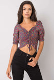 Fitted Short Sleeve V-Neck Blouse with Front Creases
