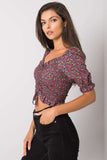 Fitted Short Sleeve V-Neck Blouse with Front Creases