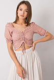 Fitted Short Sleeve V-Neck Blouse with Front Binding