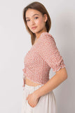 Fitted Short Sleeve V-Neck Blouse with Front Binding