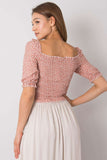 Fitted Short Sleeve V-Neck Blouse with Front Binding